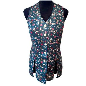 KNAPP STUDIO Vtg 90’s Sleeveless Button Down Blouse Hunter Green Floral Sz 7 Y2K